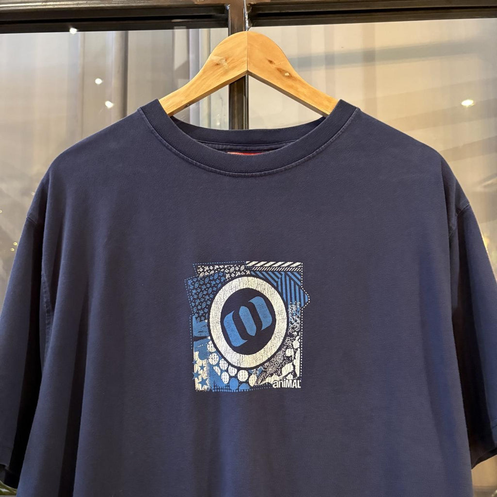 Vintage Animal T shirt Mens XXL Navy Blue Graffiti Style Box Logo Graphic Print Skate Surf Tee Top 90s Y2K 00s