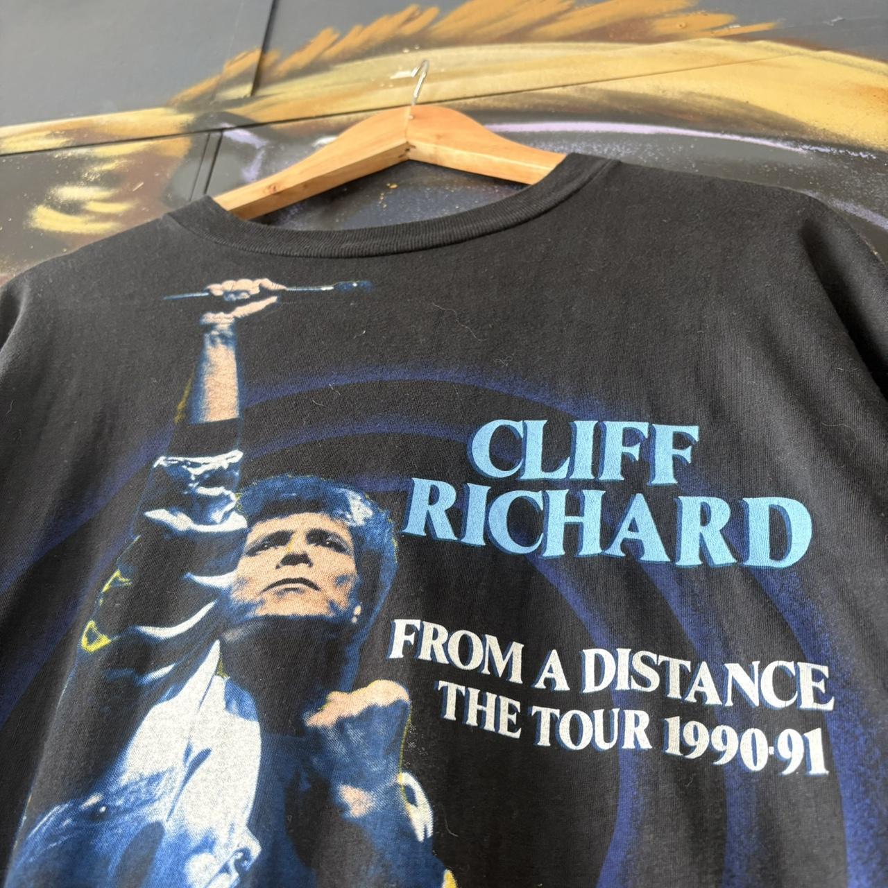 MES2710Q-U - Vintage Retro Essential Cliff Richards From a Distance 1990-91 Music Concert Tour Birmingham, Aberdeen, London Black Single Stitch Graphic Print Top Tee T-shirt #90s #concert #cliffrichards #london #tour