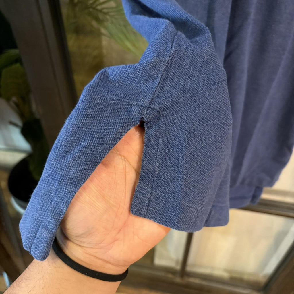 POL402F-P - Vintage Retro Ralph Lauren Blue Plain Polo Shirt Short Sleeve collared button up top  #Y2K #preppy #chiefkeef #oldmoney #ralphlauren