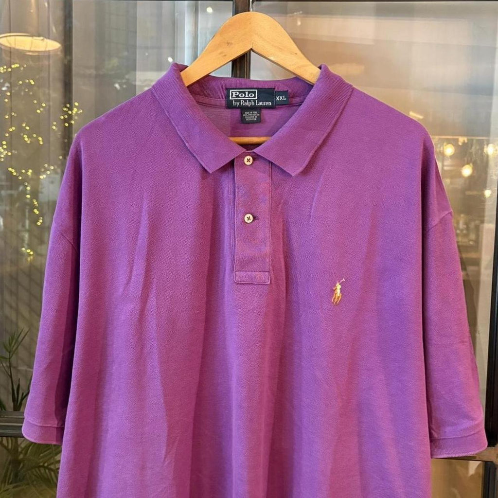 POL398-F - Vintage Retro Ralph Lauren Purple Plain Polo Shirt Short Sleeve collared button up top  #Y2K #preppy #chiefkeef #oldmoney #ralphlauren