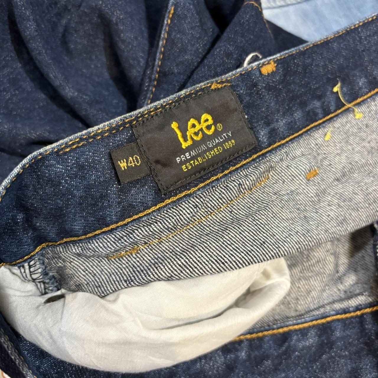 JRT114 - Vintage Retro Essential Lee Dark Blue Wash Denim Shorts Jorts with detailed patch Logo carpenter workwear #hiphop #90s #jorts #skater #lee