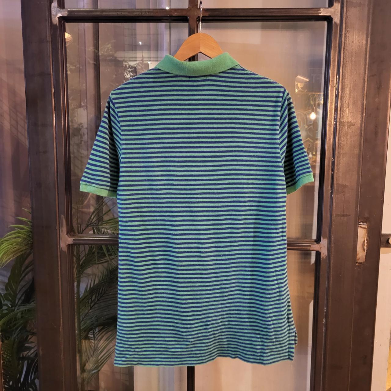 POL076 - Vintage Ralph Lauren Green blue Stripe Polo Shirt Short Sleeve collared button up top #Y2K #preppy #chiefkeef #bigpony