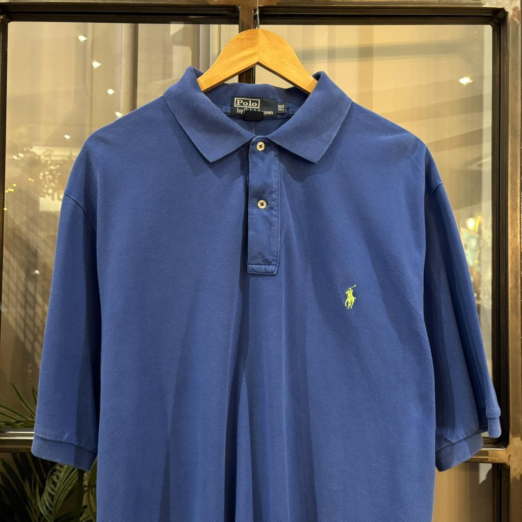 BR1912BB-F - Vintage Retro Ralph Lauren Plain Blue Polo Shirt Short Sleeve collared button up top  #Y2K #preppy #chiefkeef #oldmoney #ralphlauren