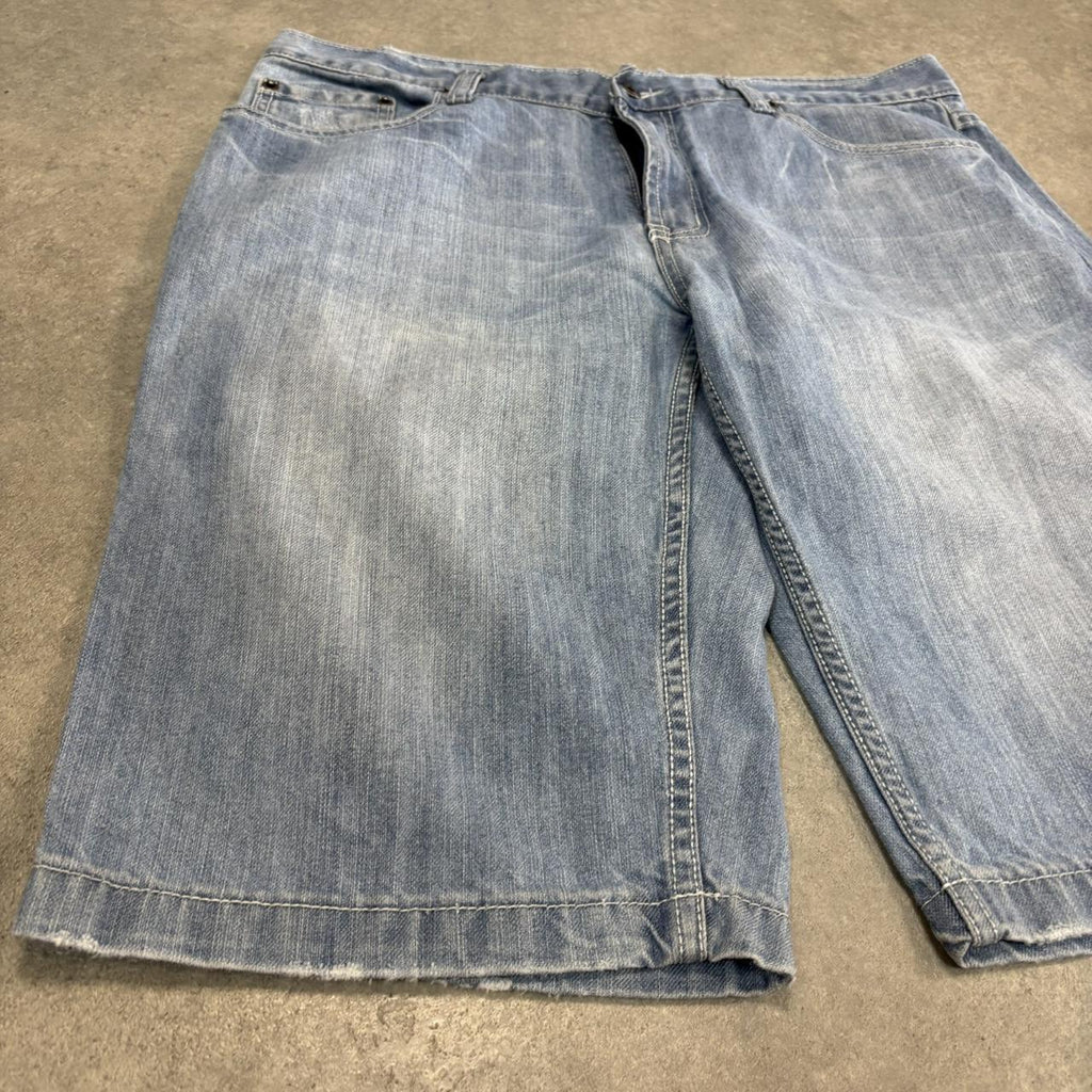 Vintage Light Blue Wash Jorts 36” Baggy Wide Leg Skate Surf Denim Jean Shorts Hip Hop Streetwear Y2K