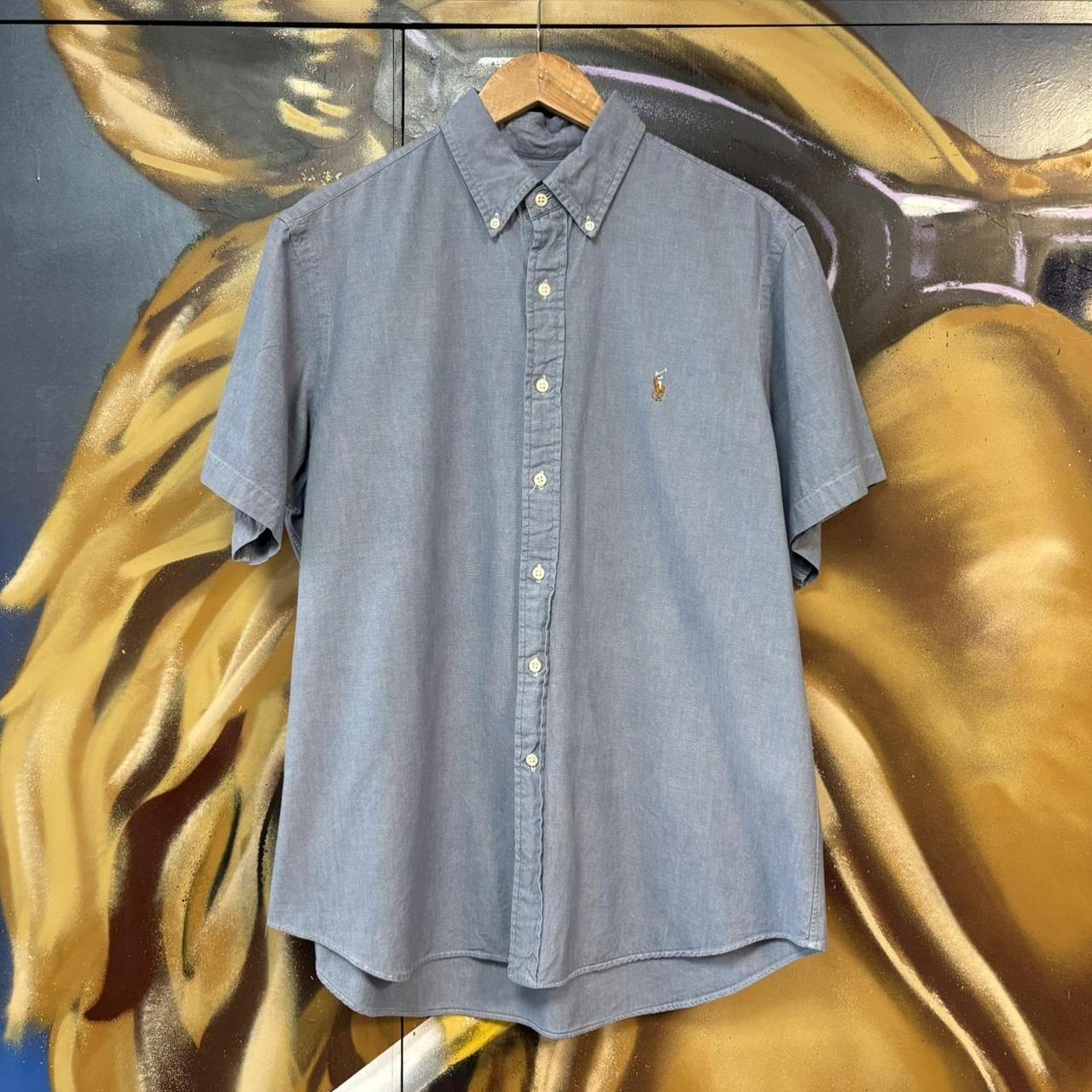 BR1912YP-U - Vintage Ralph Lauren Plain Blue Short Sleeve collared button up polo shirt top #Y2K #preppy #chiefkeef #smartcasual #oldmoney