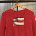 Vintage Polo Ralph Lauren Jumper Womens XL Red Ribbed Knit Sweater Top Big Flag USA Preppy 90s Y2K