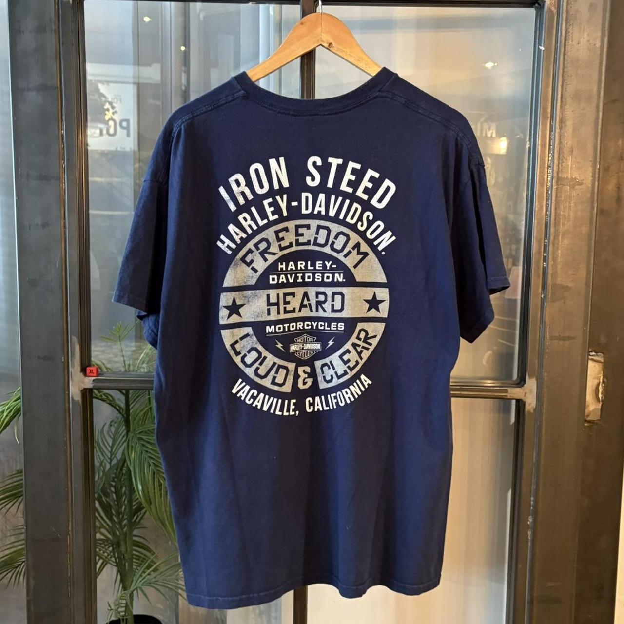 TEE645F1 - Vintage Retro Essential Harley Davidson Iron Steed Vacaville, California Navy Graphic Print Top Tee T-shirt #graphic #motorcycles #biker #harley #harleydavidson