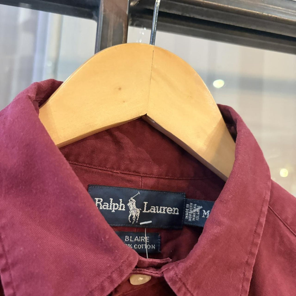 MES1812Z-F - Vintage Ralph Lauren Plain Burgundy Longsleeve collared button up polo shirt top #Y2K #preppy #chiefkeef #smartcasual #oldmoney