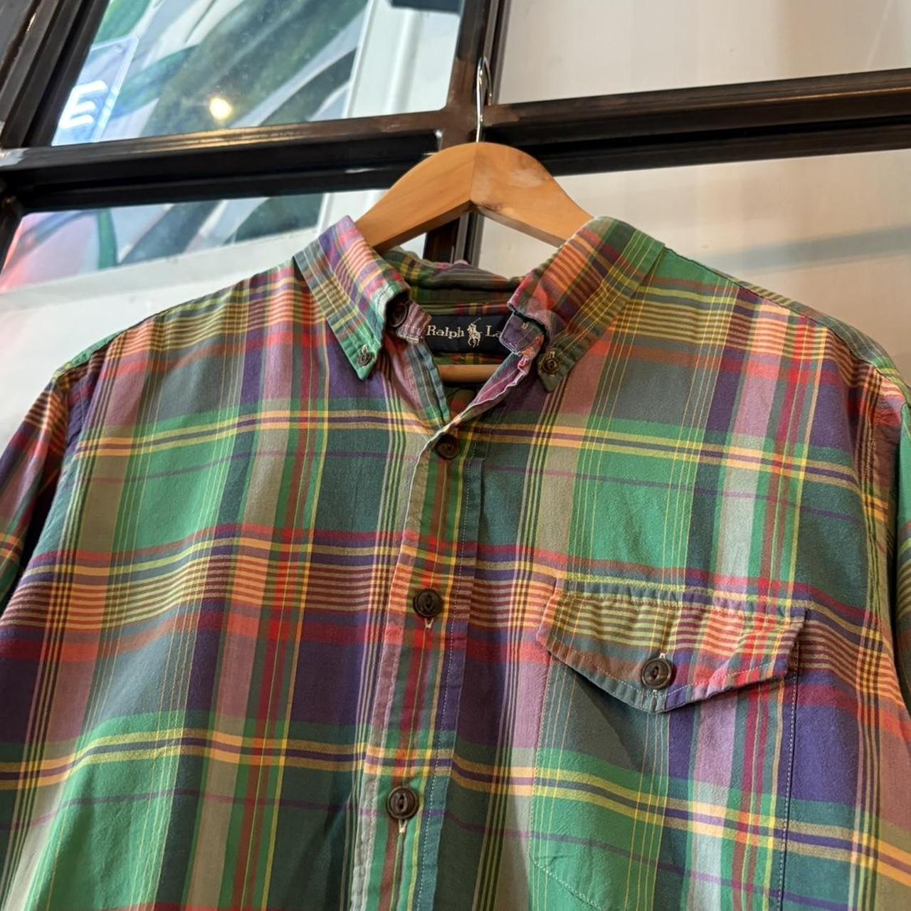 BR1209BD-F - Vintage Ralph Lauren Green and Purple Check Longsleeve collared button up polo shirt top #Y2K #preppy #chiefkeef #smartcasual #oldmoney
