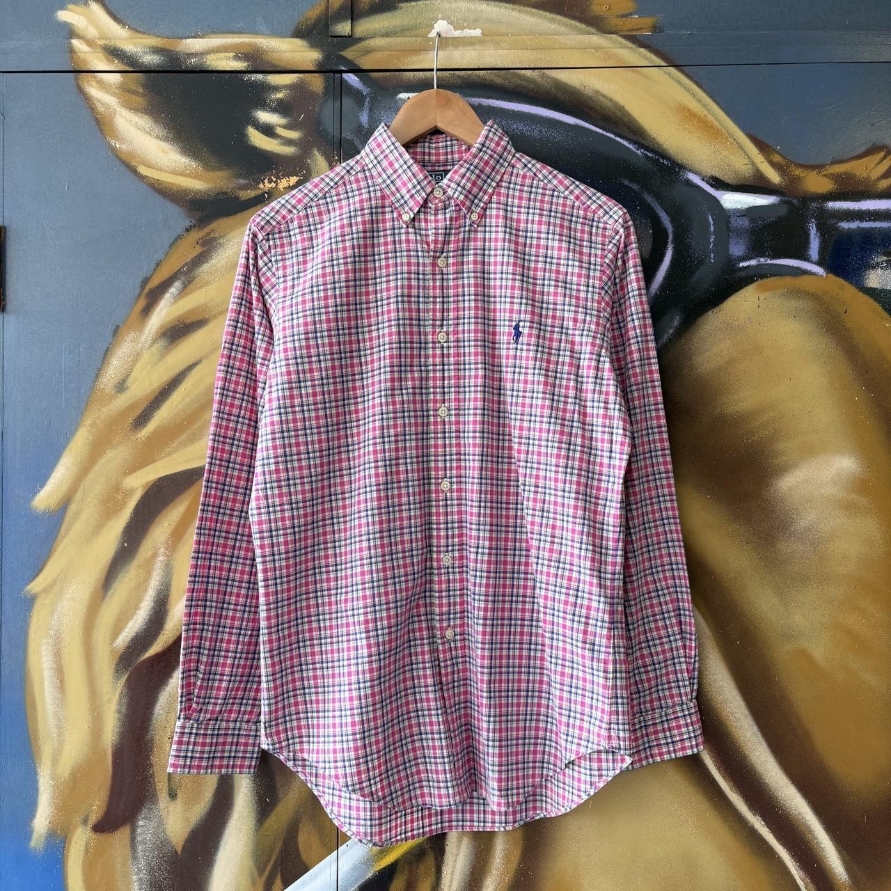 Vintage Ralph Lauren Polo Shirt Pink Check Preppy Pony Logo Collared Button Up Top Y2K 90s