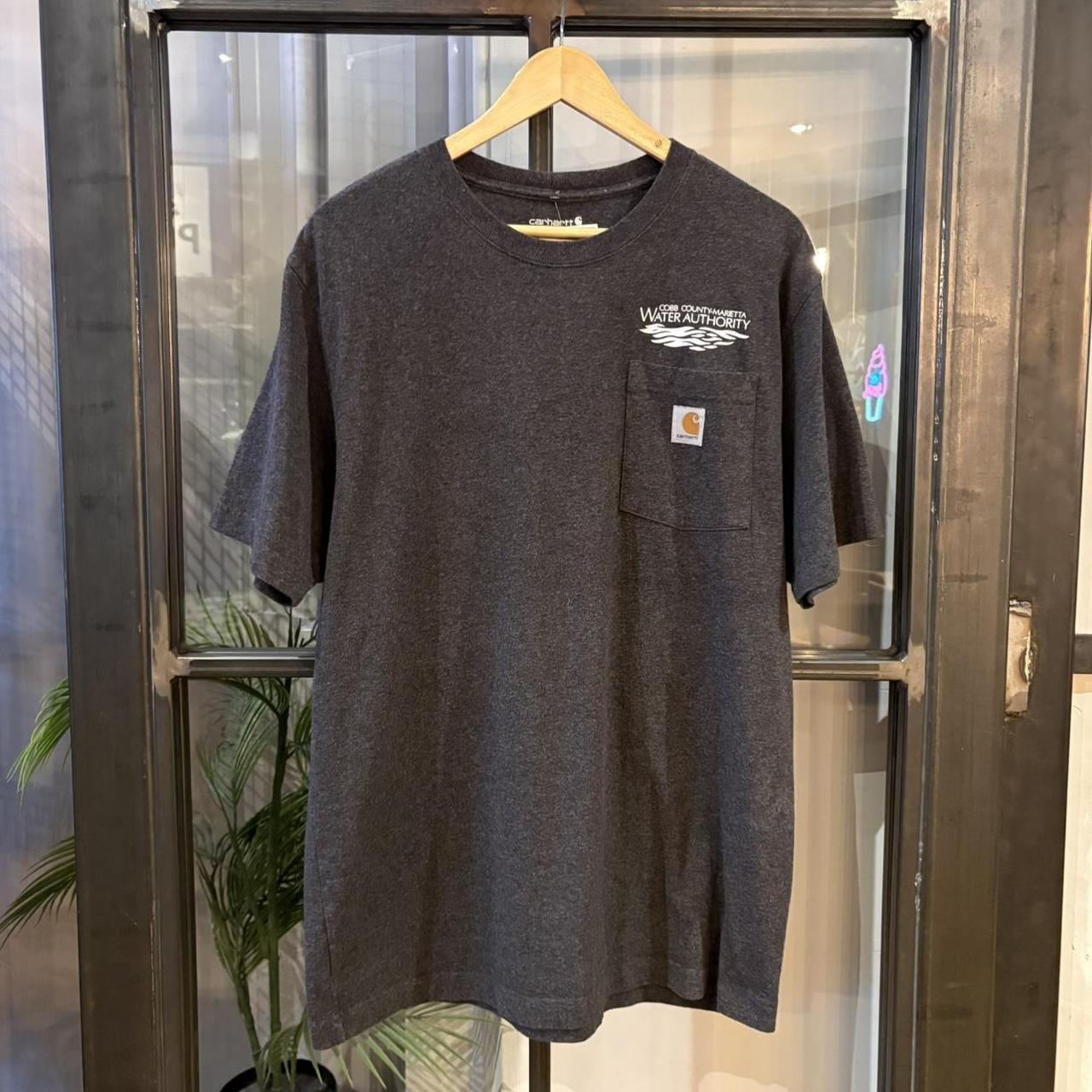 BR2306NU-F - Vintage Retro Essential Dark Grey Carhartt Cobb County-Marietta Water Authority Graphic Print Pocket Top Tee T-shirt with embroidered patch logo #skater #workwear  #carhartt #y2k #graphic