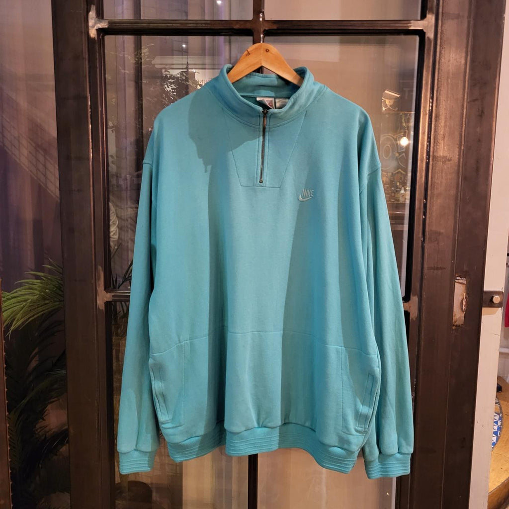 SWT235-P - Vintage Retro Essential adult Nike USA Sports and Fitness Since 1972 Turquiose 1/4 Fleece sweatshirt jumper crewneck with big graphic spellout small chest embroidered 90s y2k style