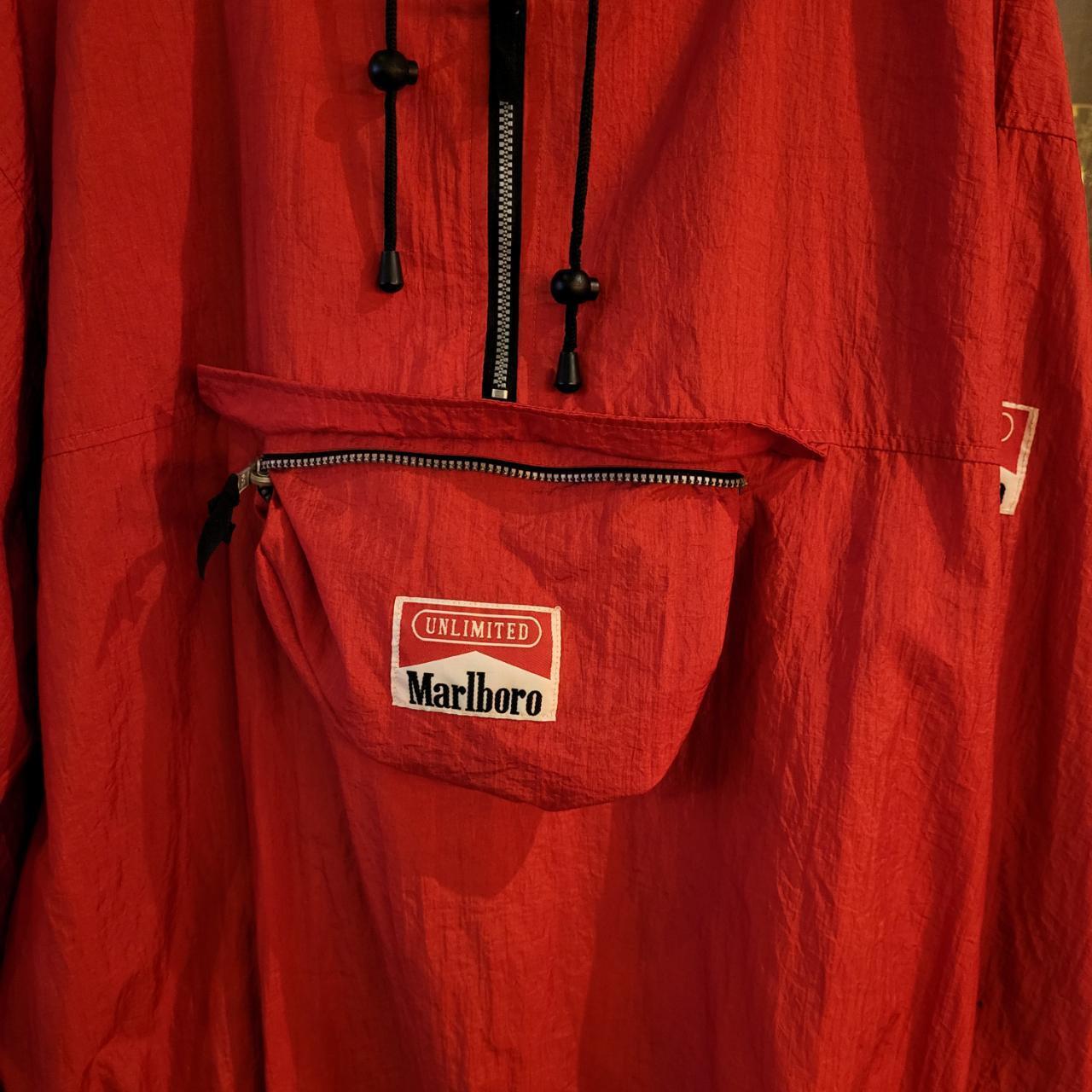 WDB041F - Vintage Retro Essential Malboro Unlimited Red Packaway Lightweight Windbreaker full zip up Jacket with patch logo on sleeve #windbreaker #lightweight #festival #marlboro #packaway