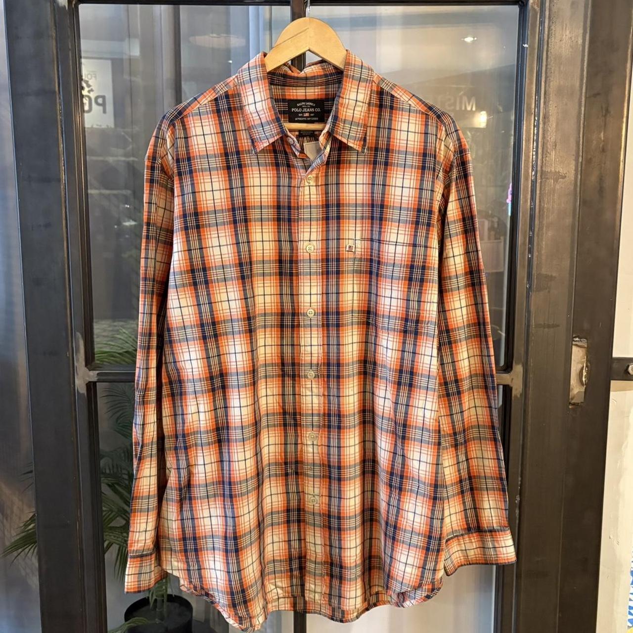 BR1209BG-F - Vintage Ralph Lauren Orange Check Longsleeve collared button up polo shirt top #Y2K #preppy #chiefkeef #smartcasual #oldmoney
