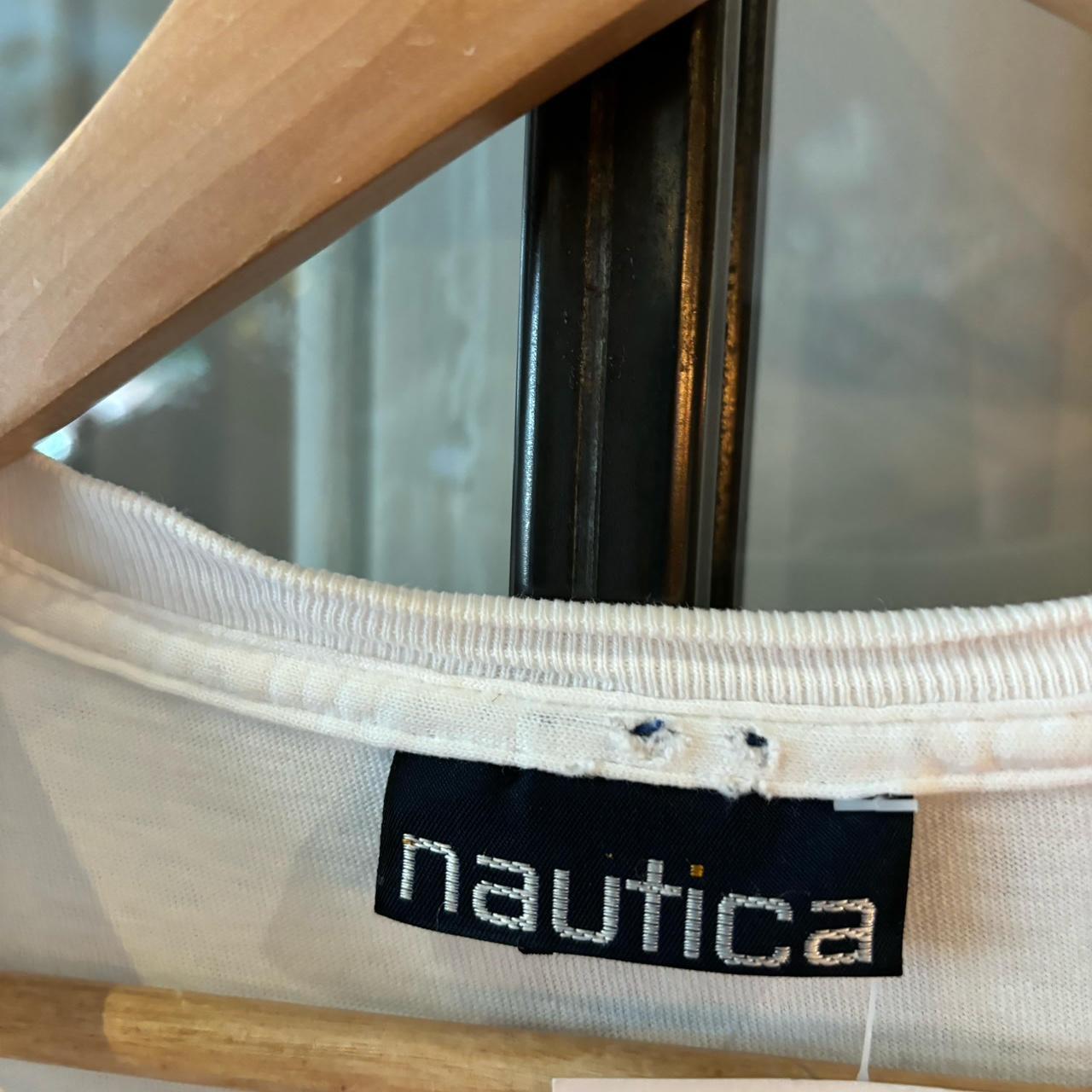 0325A76F - Vintage Retro Essential White Nautica Hawaiian Shirts Graphic Print Top Tee T-shirt #90s #graphic #hawaiianshirt #nautica #hawaii