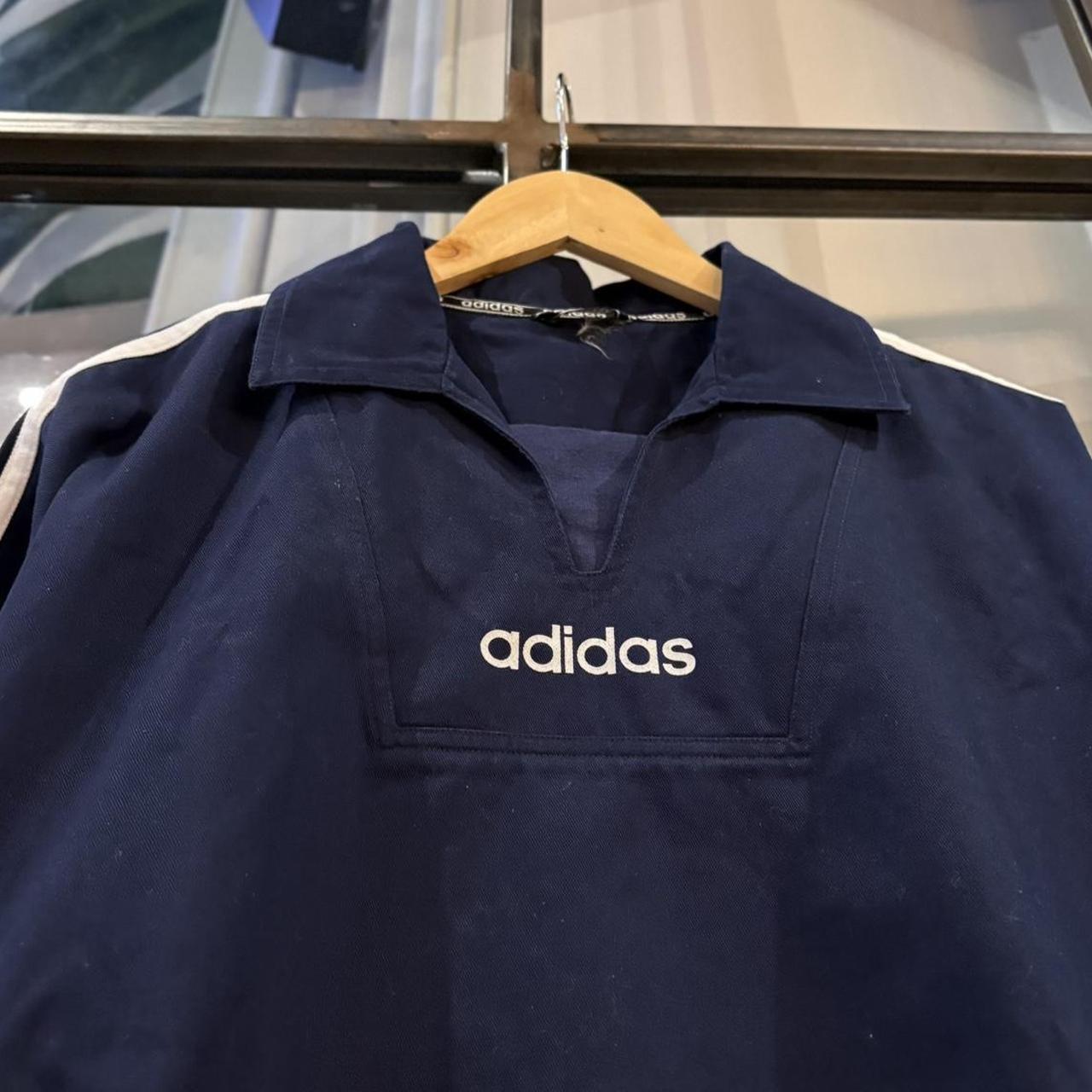 MES1901I-F - Vintage Navy Blue Adidas Drill Sweatshirt Mens Size Small Jumper 90s Football Training Pullover