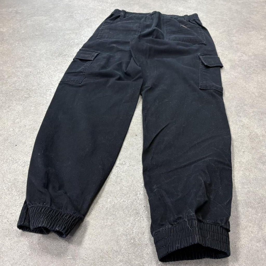 BR1011BO-U - Vintage retro essential Black Dickies Cargo Trousers pants casual workwear with elasticated waistband #skater #utility #workwear #straightleg #dickies