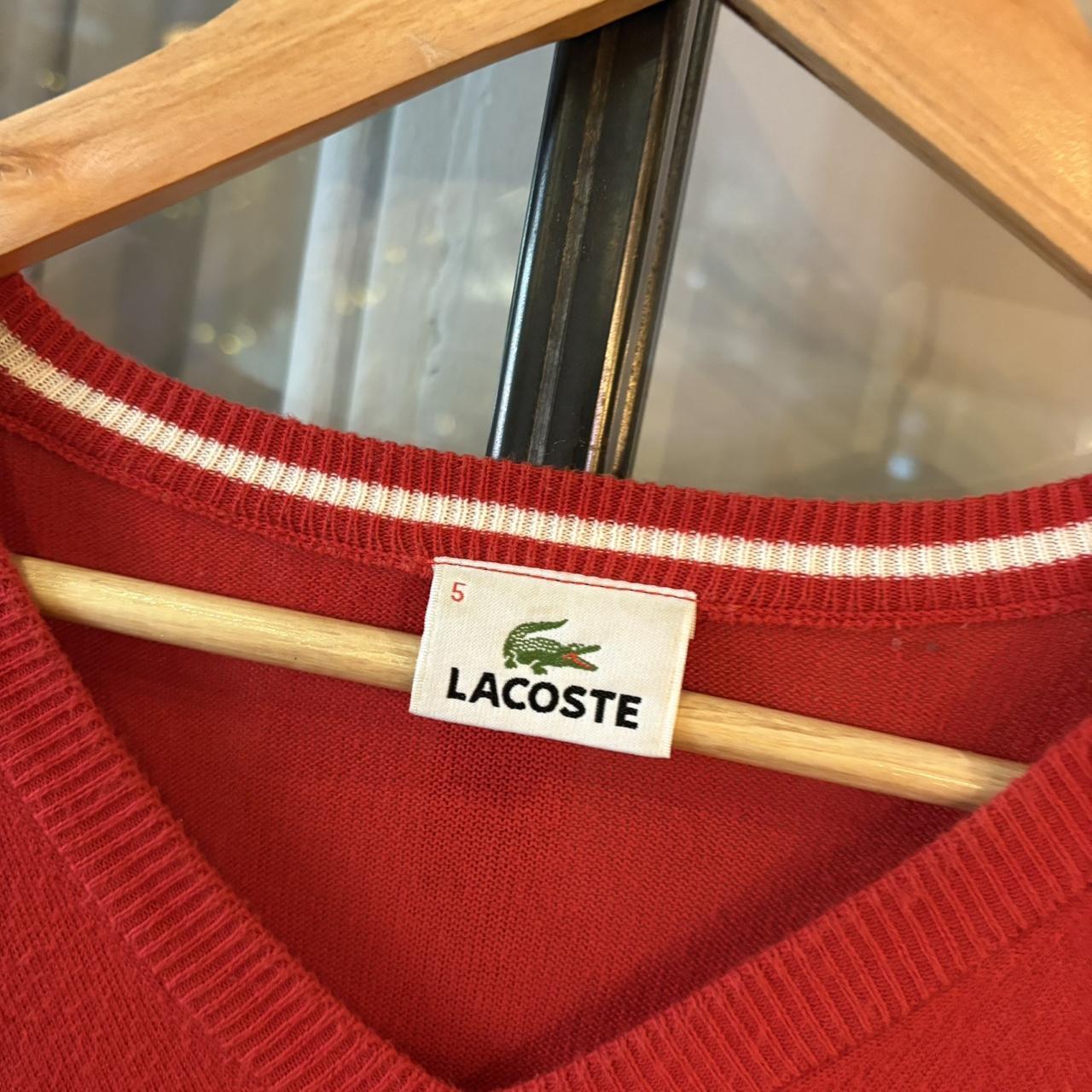 SWT575BR - Vintage Retro Essential Red Lacoste sweatshirt v-neck knit Jumper #lacoste #knitjumper #90s #preppy #knitted