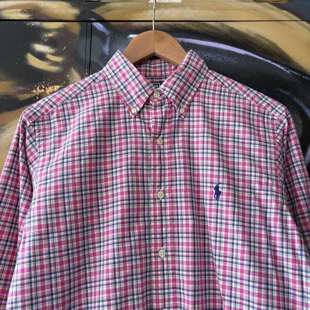 Vintage Ralph Lauren Polo Shirt Pink Check Preppy Pony Logo Collared Button Up Top Y2K 90s