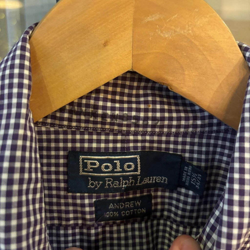 RLS254F - Vintage Ralph Lauren Navy Check Longsleeve collared button up polo shirt top #Y2K #preppy #chiefkeef #smartcasual #oldmoney