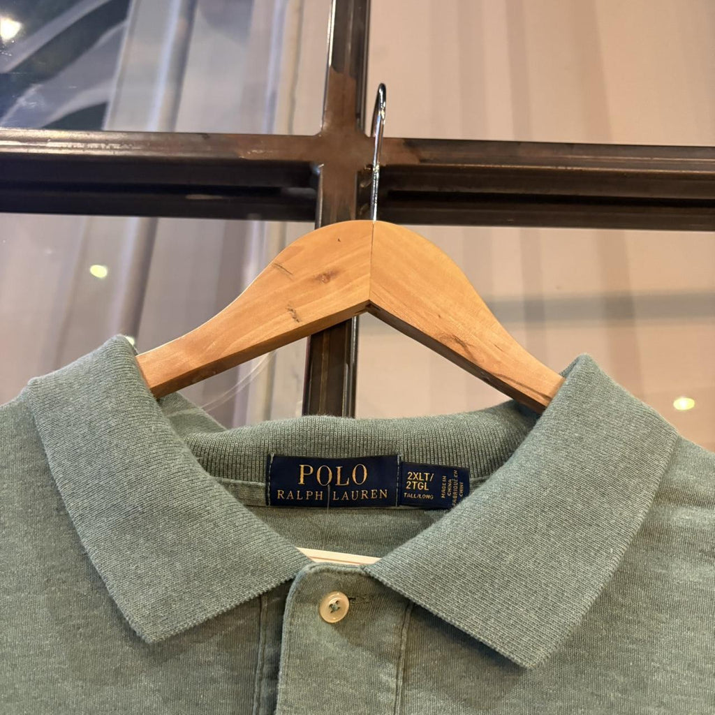 BR1912ADD-F - Vintage Retro Ralph Lauren Plain Green Polo Shirt Short Sleeve collared button up top  #Y2K #preppy #chiefkeef #oldmoney #ralphlauren
