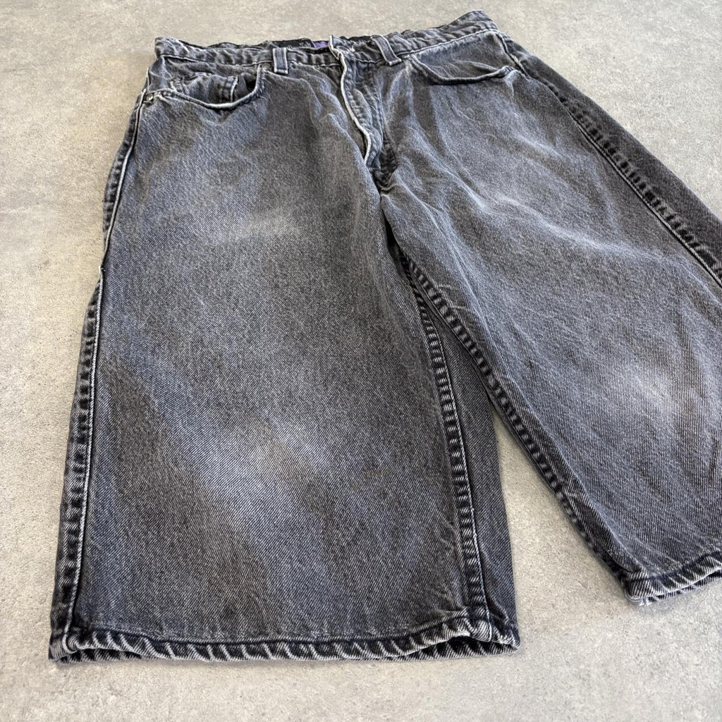 Vintage Levi’s Silvertab Jorts Mens Black Wash Denim Jean Shorts Baggy Knee Length Wide Leg Skate Surf Hip Hop 00s Y2K