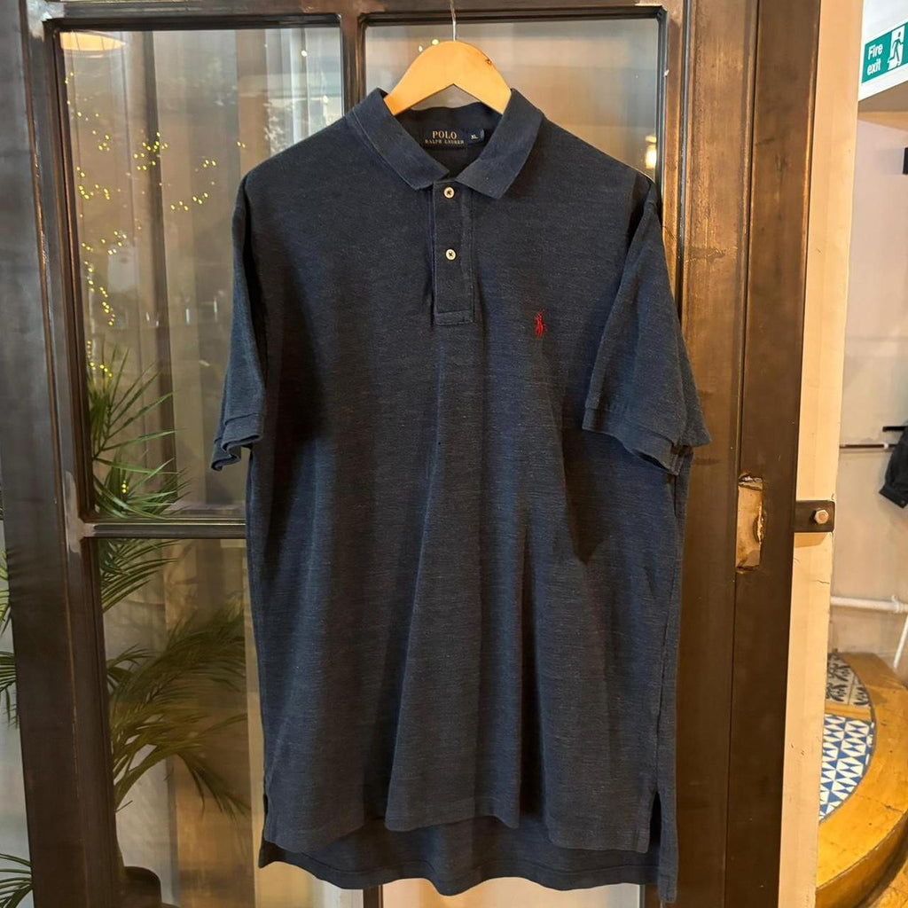 POL477F - Vintage Retro Ralph Lauren Navy Plain Polo Shirt Short Sleeve collared button up top  #Y2K #preppy #chiefkeef #oldmoney #ralphlauren