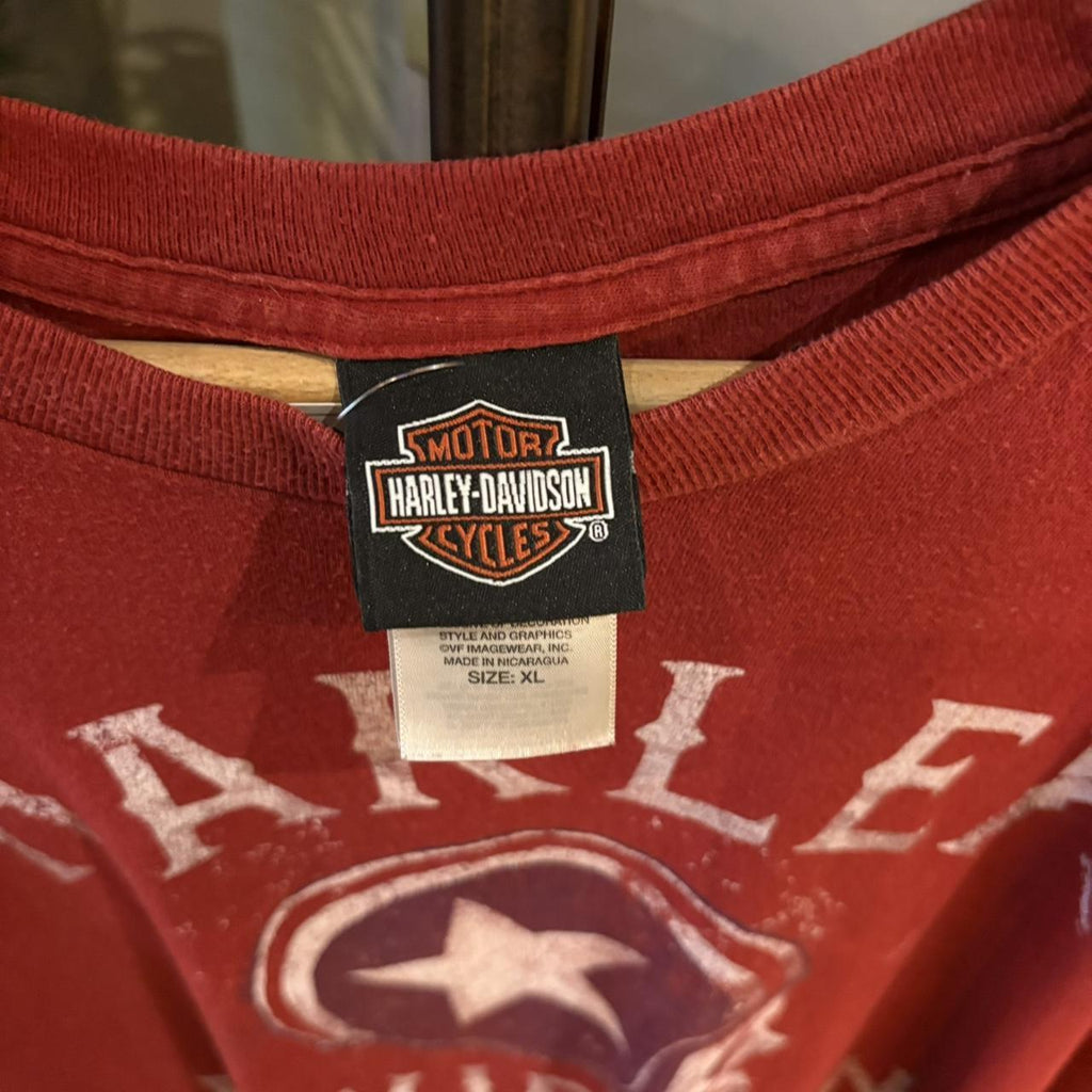 BR2401BM-P - Vintage Retro Essential Burgundy Red Harley Davidson Graceland, Memphis Graphic Print Top Tee T-shirt #graphic #motorcycles #biker #harley #harleydavidson