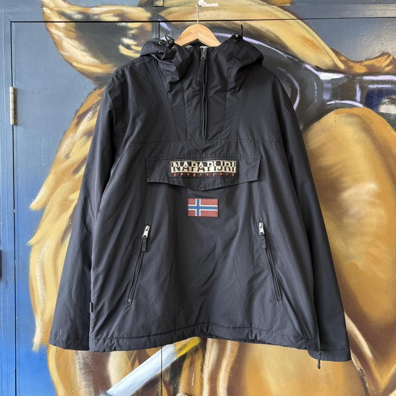 Napapijri Rainforest Jacket Mens XL Black Fleece Lined Quarter Zip Smock Pullover Coat Outdoors Y2K