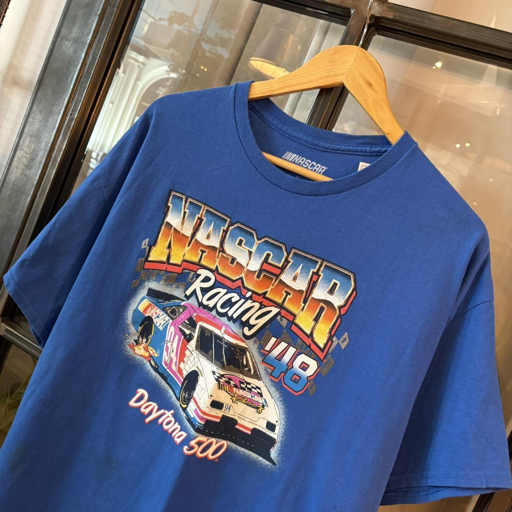 TEE407BR - Vintage Retro Essential Blue Nascar Racing 48 Daytona 500 Graphic Print Top Tee T-shirt #90s #graphic #nascar #racing #racer