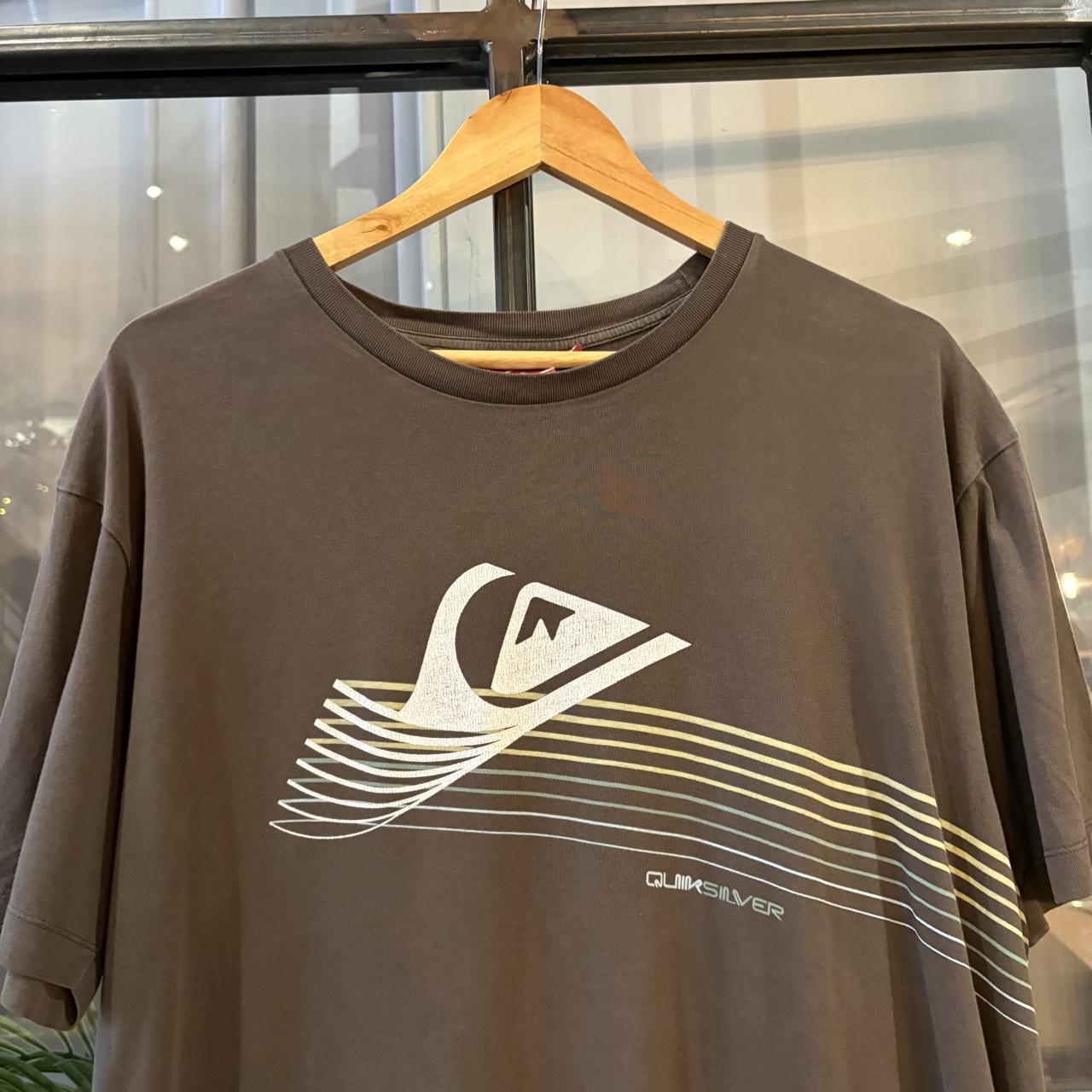 Vintage Quiksilver T shirt Mens XXL Dark Brown Surf Mountain Wave Logo Graphic Print Skate Surfer Lines Tee Top 90s Y2K 00s