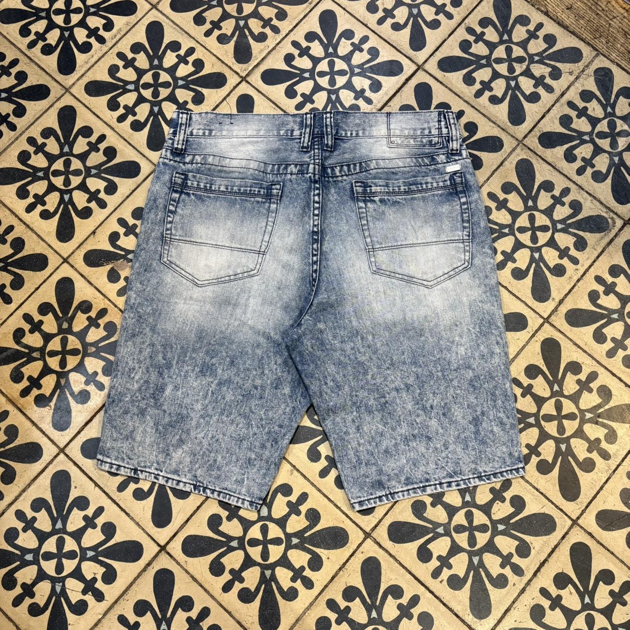 JRT144 - Vintage Retro Essential Guess Blue Wash Ribbed Biker Denim Shorts Jorts with detailed patch Logo #biker #y2k #jorts #skater #guess