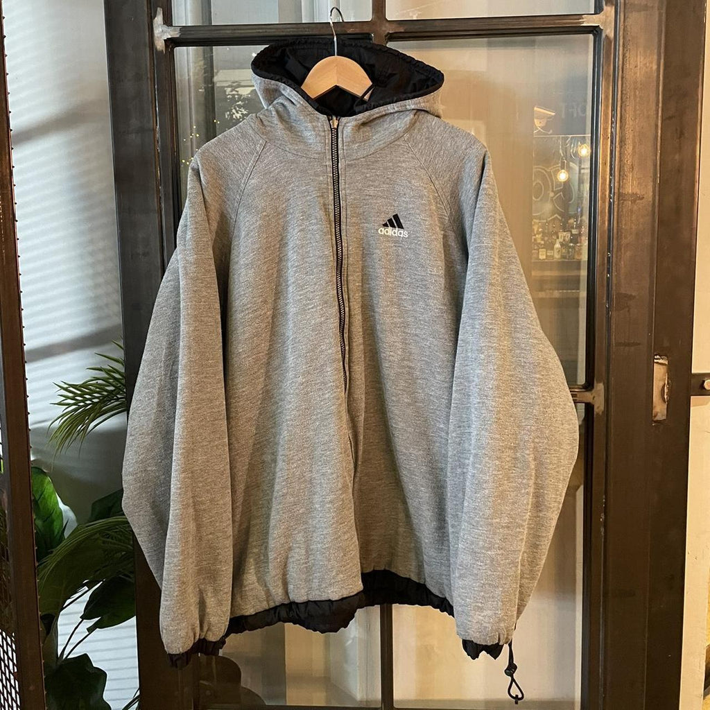 JCF000-U - Vintage essential adidas grey reversible full zip jacket coat sweatshirt lining and windbreaker reverse #adidas #3stripes #reversible #jacket #fullzip