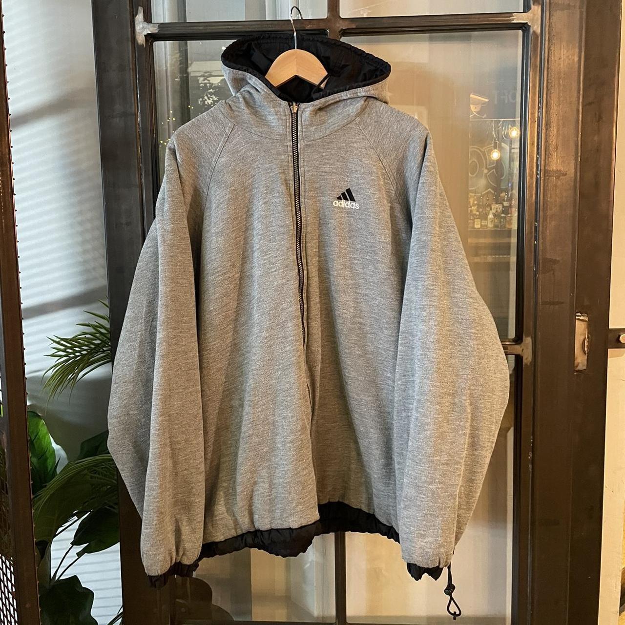 JCF000-U - Vintage essential adidas grey reversible full zip jacket coat sweatshirt lining and windbreaker reverse #adidas #3stripes #reversible #jacket #fullzip