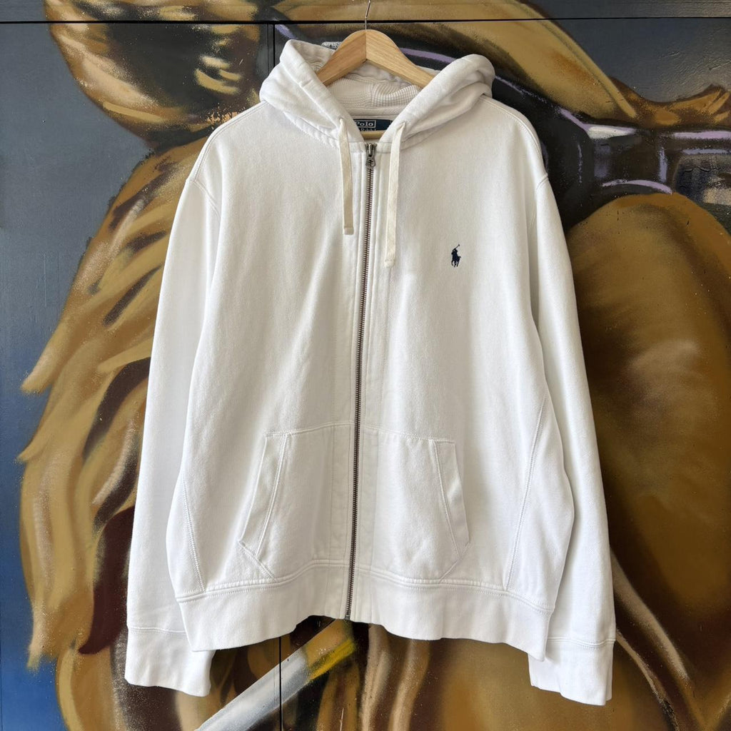 Vintage Ralph Lauren Mens XXL White Full Zip Up Hoodie Old Money Preppy Y2K 90s