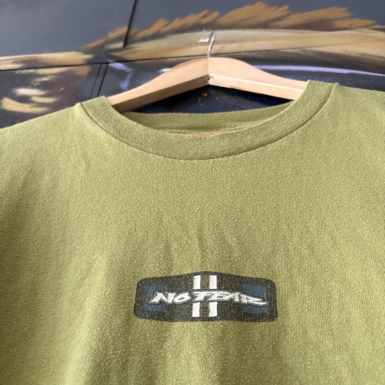 Vintage No Fear T shirt Mens XL Olive Green Box Logo Bogo Graphic Print Skate Surf Tee Top 90s Y2K 00s