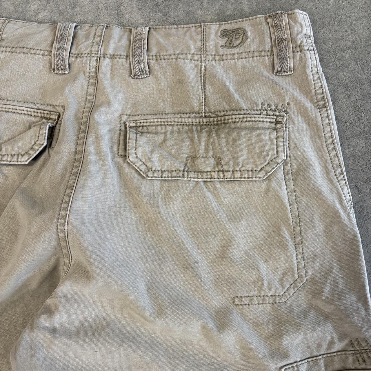 Vintage Tom Taylor Denim Jorts Mens 28” Beige Utility Cargo Shorts Multi Pockets Baggy Wide Leg Skate Surf Hip Hop 00s Y2K