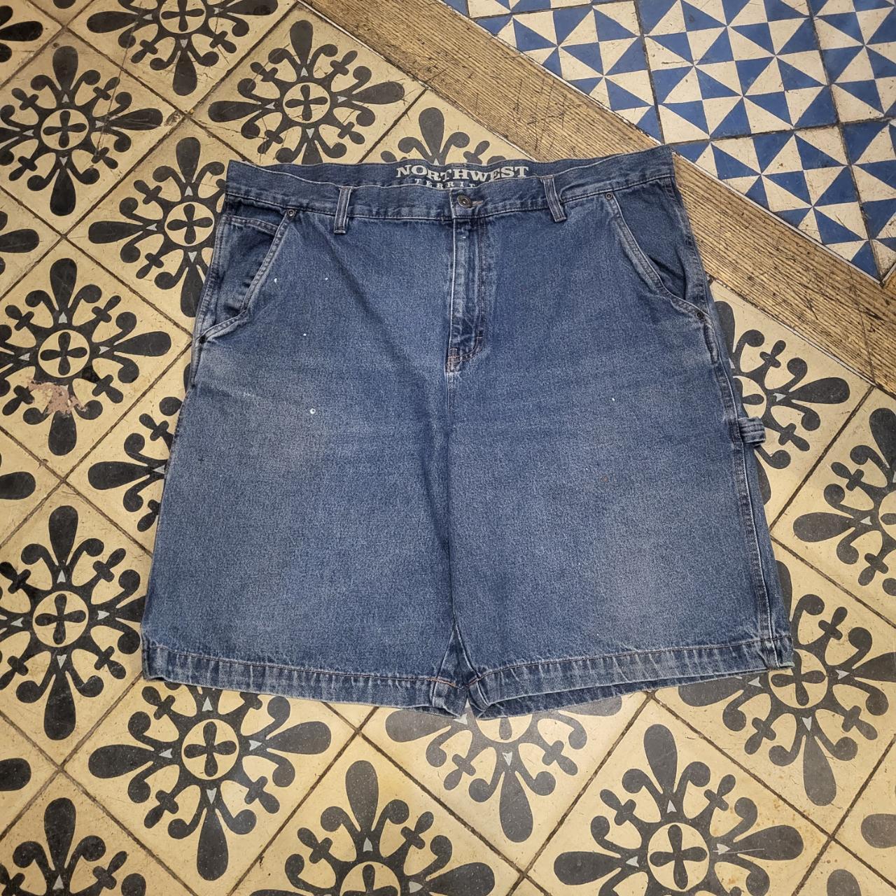 JRT5001 - Vintage Northwest Blue Wash Denim Shorts Jorts with detailed embroidered embroidery graphic carpenter #hiphop #y2k #skater #jorts