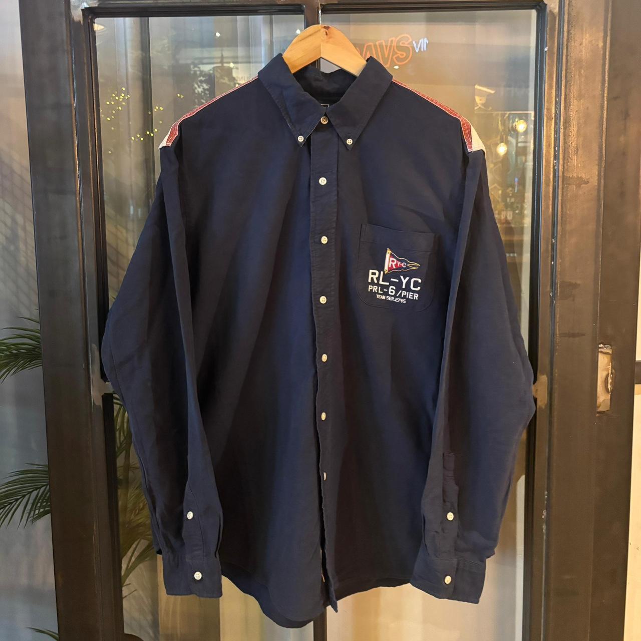 RLS231-F - Vintage Ralph Lauren Yacht Club Navy Longsleeve collared button up shirt top #Y2K #preppy #chiefkeef #smartcasual #oldmoney