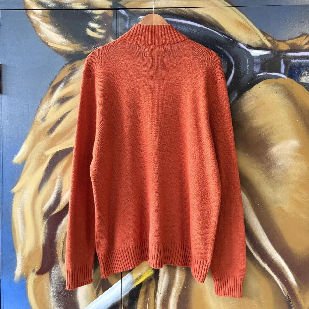 Vintage Orange Ralph Lauren Quarter Zip Sweatshirt Jumper Top preppy essential smart casual with navy blue spellout embroidered logo pony horse Wine maroon 00s 90s Y2K Cheltenham races horse racing old money