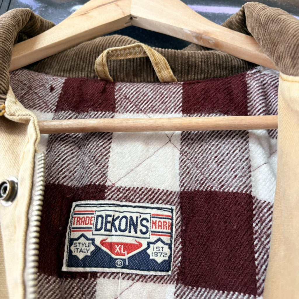 ADN0101CE-U -Vintage Retro Essential Dekons Tan  Button and Full Zip Up Collared Workwear Canvas plaid lined Jacket #workwear #utility #dekons
