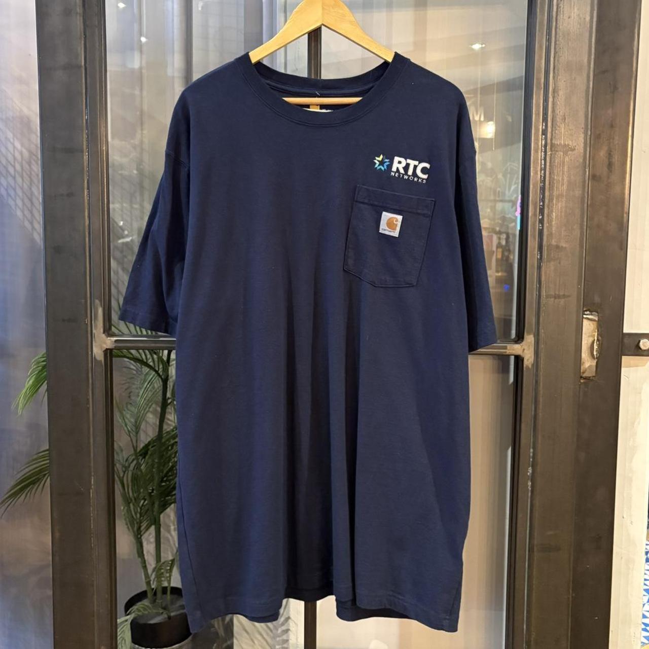 BR2306NQ-F - Vintage Retro Essential Navy Carhartt Pocket Top Tee T-shirt with RTC Networks embroidered patch logo #skater #workwear #carhartt #y2k #pocket
