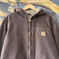 Vintage Carhartt Active Jacket Mens Large J141-DKB Hooded Full Zip Canvas Heavyweight Fleece Lined Coat 90s Y2K