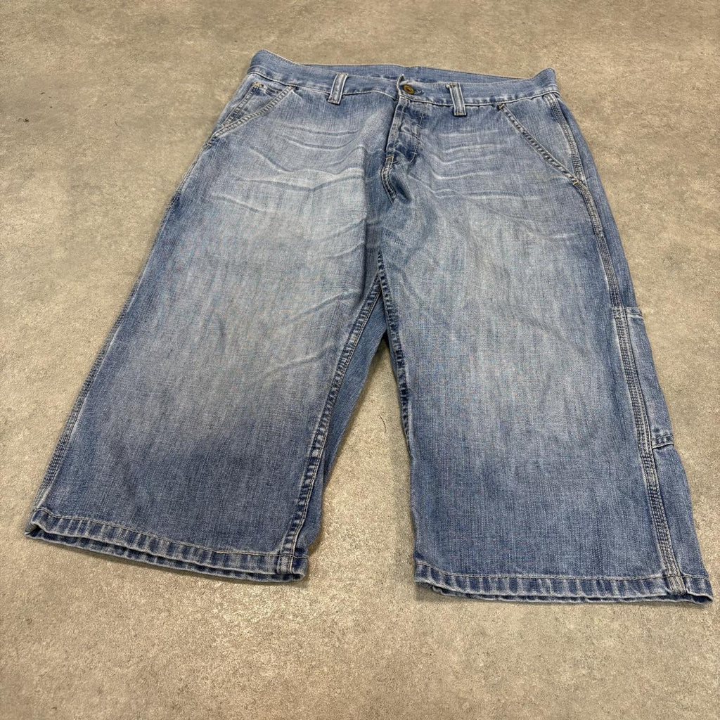 Vintage Levi’s Jorts Mens 33” Blue Wash Denim Super Long Below Knee Jean Shorts Baggy Wide Leg Skate Surf Hip Hop 00s Y2K