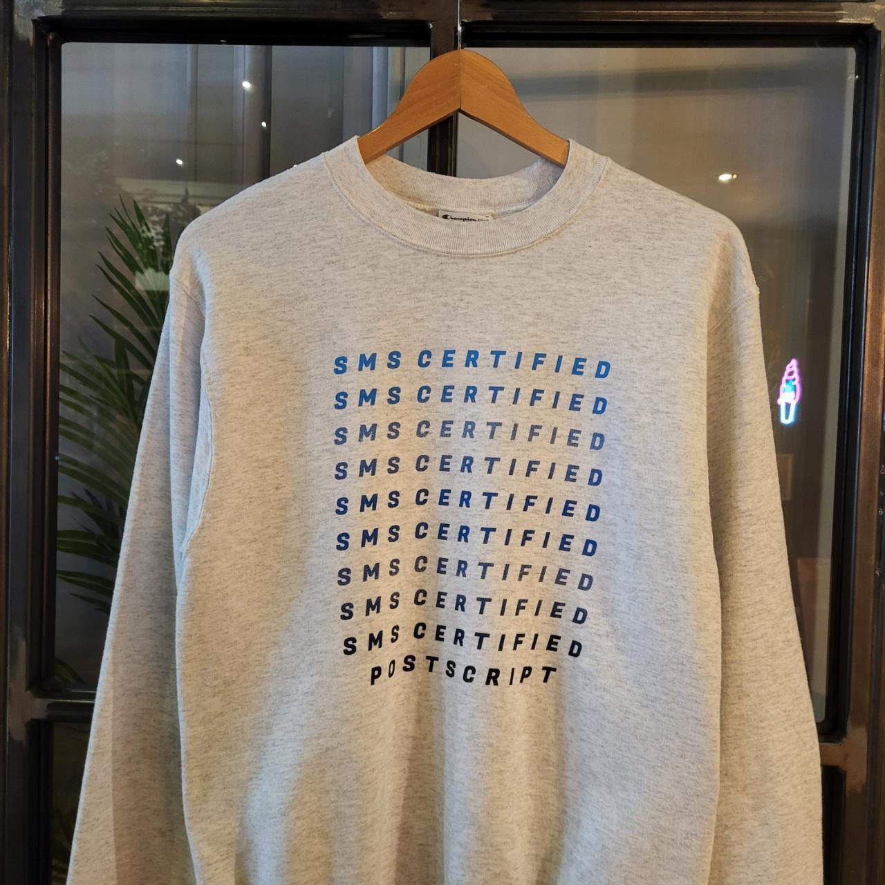 SWT095 - Vintage retro grey essential Champion SMS Certified Post script graphic print sweatshirt jumper crewneck #champiom #casual #graphicprint