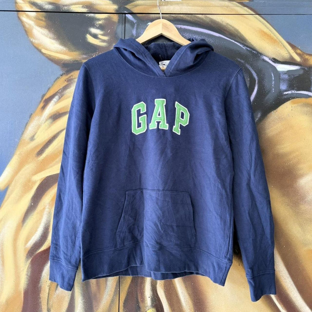 Vintage GAP Hoodie Womens Medium Spellout Logo Navy Blue USA Collegiate Varsity Streetwear 90s Y2K