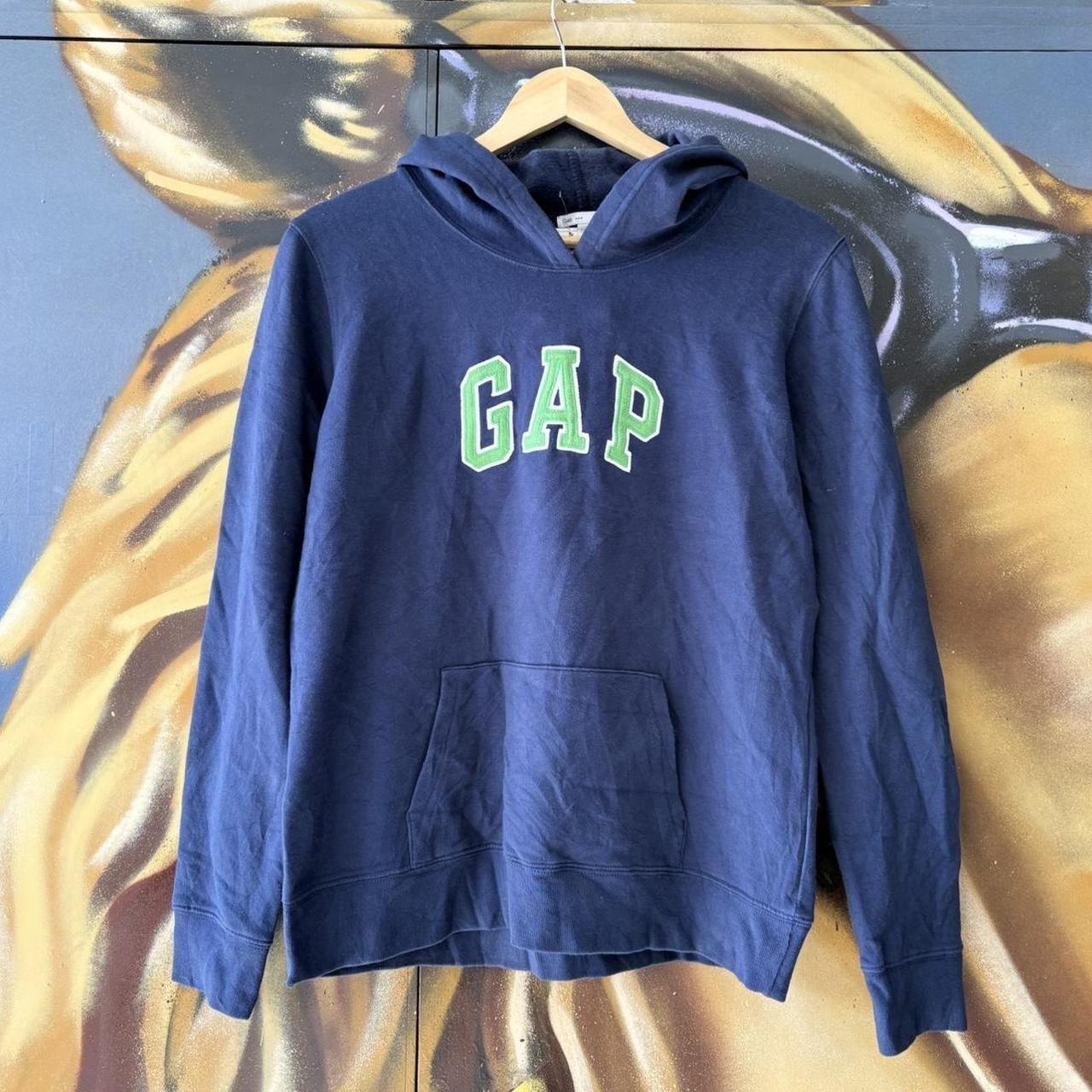 Vintage GAP Hoodie Womens Medium Spellout Logo Navy Blue USA Collegiate Varsity Streetwear 90s Y2K
