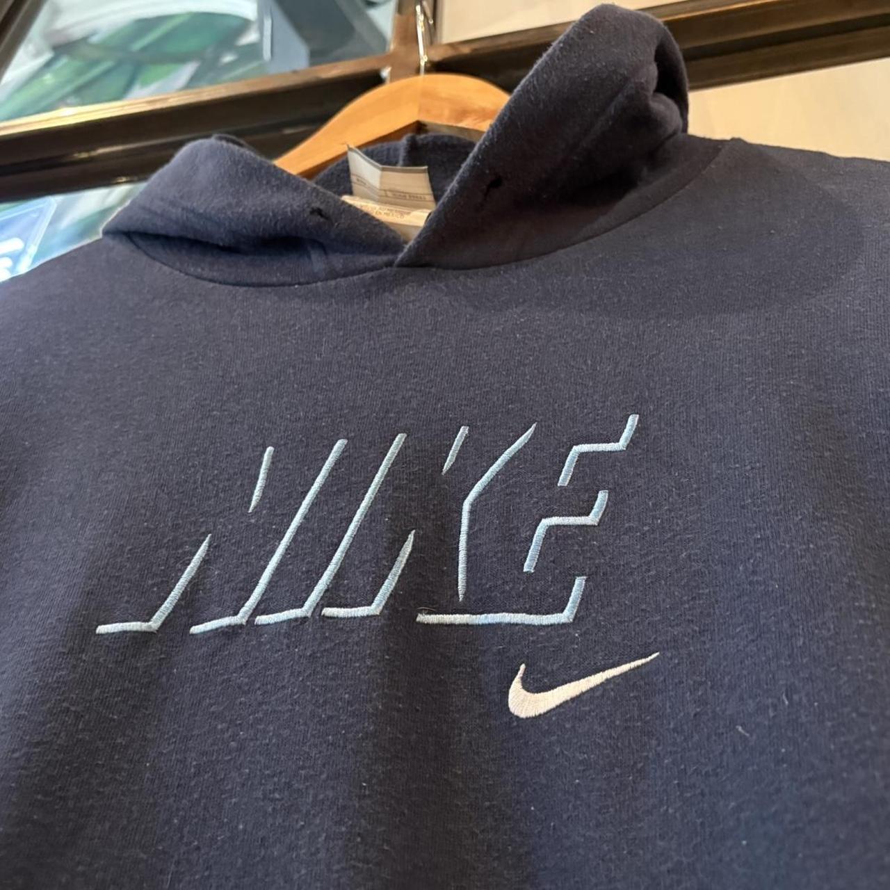 Vintage Nike Centre Solo Swoosh Hoodie Navy Blue Mens Large Sweatshirt Skate Surf Jumper 90s Y2K 00s