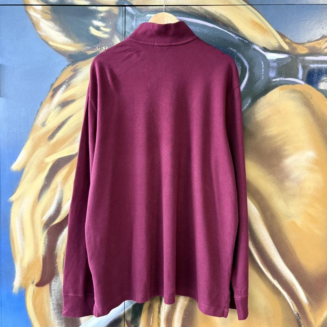 Vintage red Ralph Lauren Quarter Zip Sweatshirt Jumper Top preppy essential smart casual with green spellout embroidered logo pony horse Wine maroon 00s 90s Y2K Cheltenham races horse racing old money