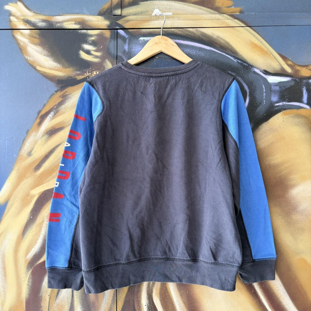Vintage Air Jordan Sweatshirt Top Womens Small Jumpman Logo Graphic Black Blue Streetwear 90s Y2K